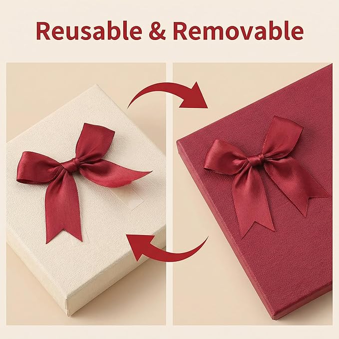 Red Gift Wrap Bows – 50pcs 3.3 Inch Elegant Satin Bows for Gift Wrapping, Wedding Decor, Baby Shower, Party Decorations, Birthday, Easter, Christmas, Anniversary, DIY Crafts, Gift Bags