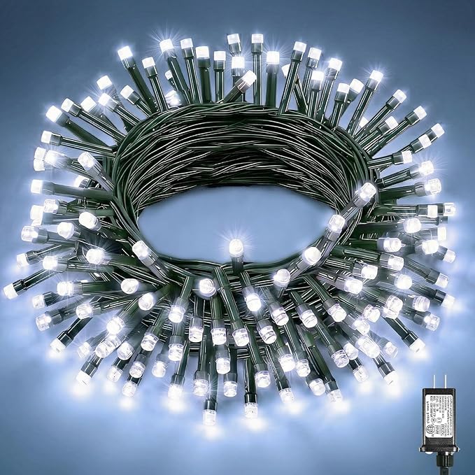 White Christmas String Lights, 40FT 120 LED Christmas Lights Outdoor Indoor Waterproof with 8 Modes, Plug in Connectable Tree Fairy Lights Green Wire for Patio Garden Party Holiday Decorations