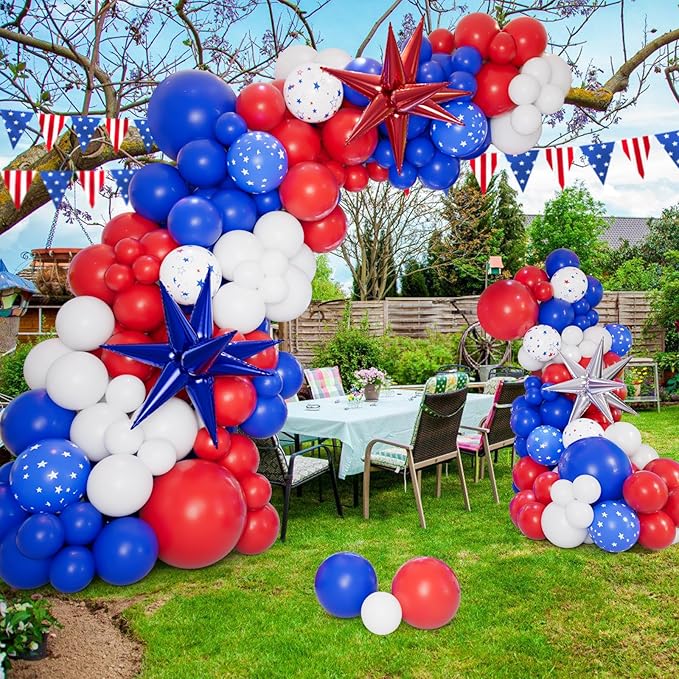 161pcs Red White and Blue Balloon Arch Kit Patriotic Balloons with Explosion Star Balloons for 4th of July Balloon Garland Nautical Veterans Memorial Day Baseball Graduation Party Decorations