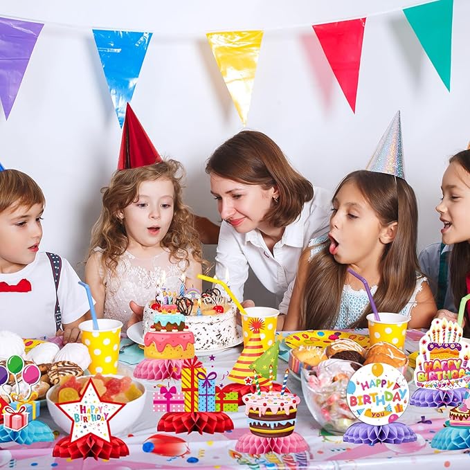Happy Birthday Decorations 9 Pcs Table Centerpieces,Colorful Birthday Party Supplies Table Decor Set with Happy Birthday Sign, Cupcake Toppers for Birthday Party Decor