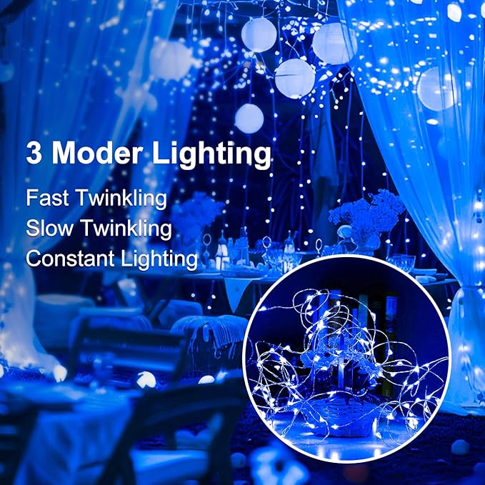 8Pack Fairy Lights Battery Operated, 7ft 20 LED 3 Modes Speed Twinkle Mini String Lights Waterproof Silver Wire Firefly Starry Lights for Mason Jars Wedding Party Christmas Decorations