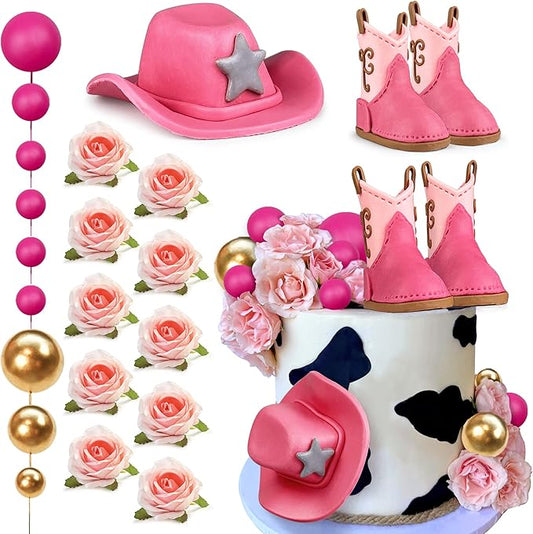 22PCS Cowgirl Cake Decorations Cowgirl Hat and Boot Cake Toppers Western Cowgirl Birthday Baby Shower for Western Theme Party Favors Supplies