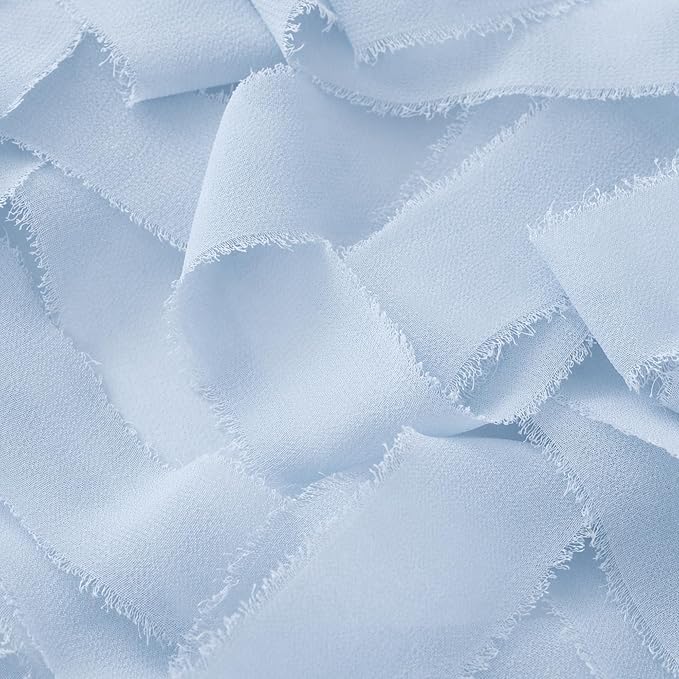 DORIS HOME Baby Blue Chiffon Ribbon for Flower Bouquet, 1" x21Yd Fabric Ribbon for Gift Wrapping, Handmade Frayed Ribbon for Wedding Invitations/Christmas Decorations