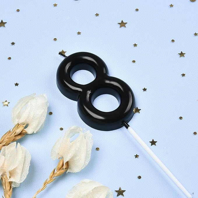 PHD Cake 2.76 inch Classical Black 8 Number Birthday Candles for Party Celebration