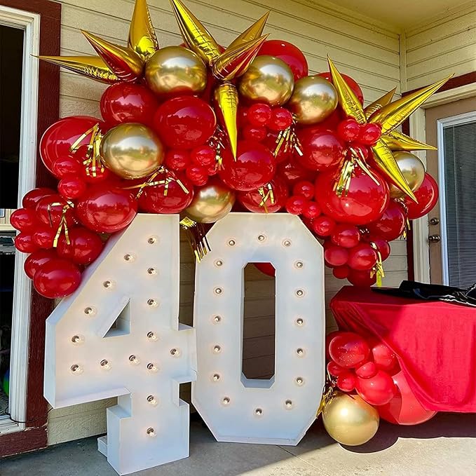 Red and Gold Balloon Garland Kit, 124Pcs Balloons Arch Kit, Bright Durable Latex Balloons for Valentines, Wedding, Bachelorette, Birthday, Baby Shower, Engagements Anniversary Party Decorations
