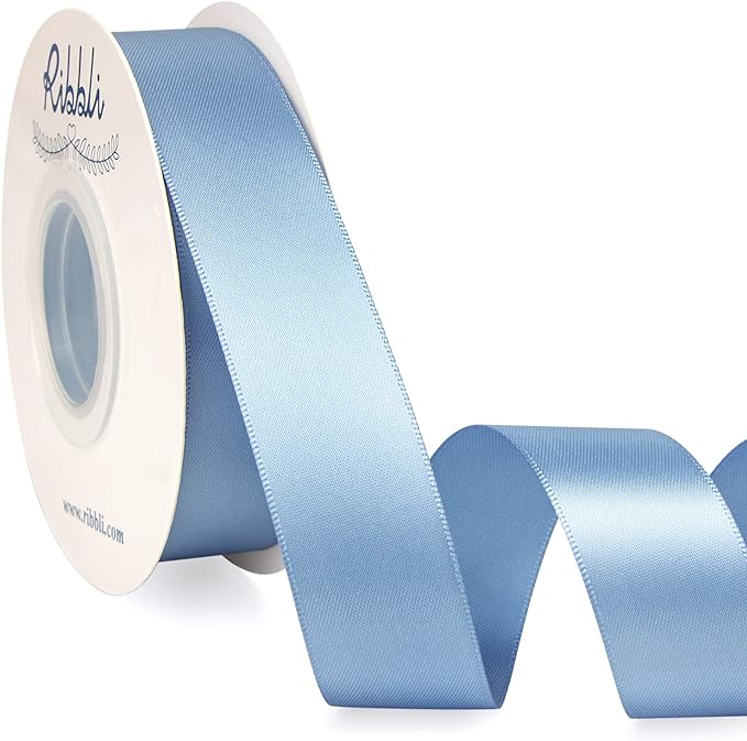 Ribbli Dusty Blue Satin Ribbon,Double Faced Satin 1 inch x Continuous 25 Yards,Use for Bows Bouquet,Gift Wrapping,Wedding Decoration,Floral Arrangement