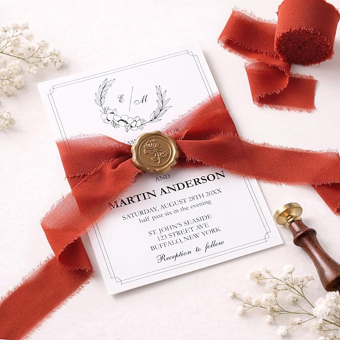 DORIS HOME Terracotta Chiffon Ribbon for Flower Bouquet, 1" x21Yd Fabric Ribbon for Gift Wrapping, Handmade Frayed Ribbon for Wedding Invitations/Christmas Decorations