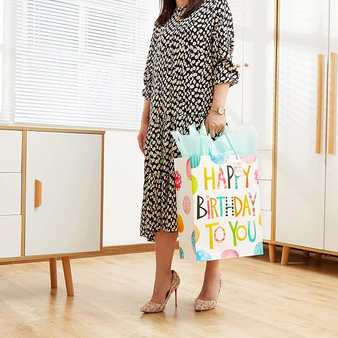 SUNCOLOR 16" Extra Large Gift Bags for Birthday Party with Tissue Paper(2 Pack, Balloon)