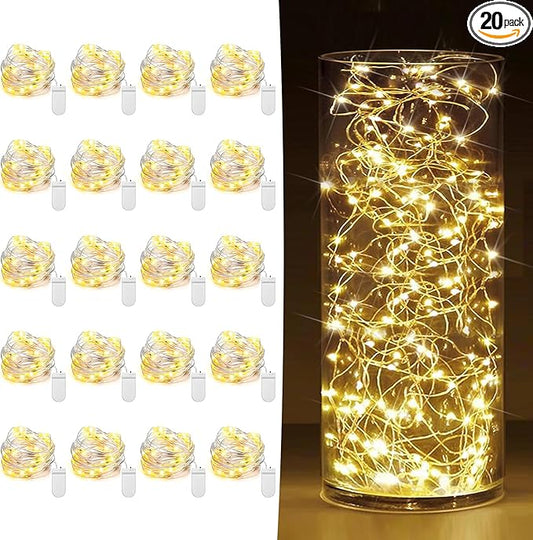 20 Pack Fairy Lights Battery Operated 7ft 20 LED Mini String Lights Twinkle Lights Silver Wire Firefly Starry Lights for Mason Jars Wedding Party Christmas Centerpiece Table Decorations, Warm White