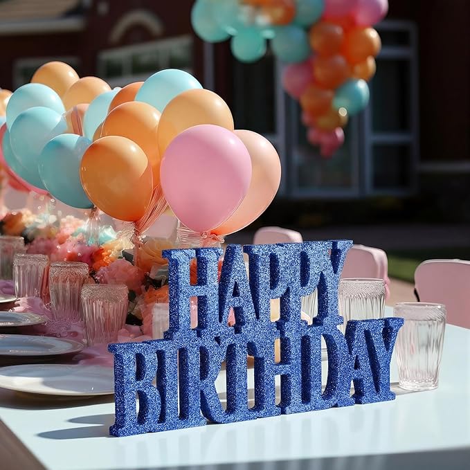 Novabright Happy Birthday Sign Centerpieces for Table Birthday Party Decorations for Women Bday Birthdays Themed Celebration Party Supplies(Blue,Glitter)
