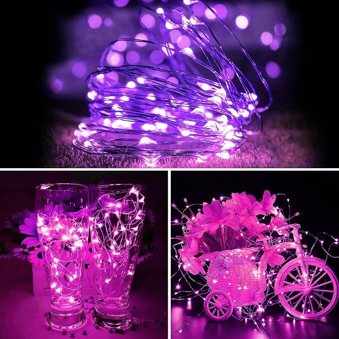 ZGWJ 12 Pack Battery Powered Fairy Lights, Mixed Colors 7Ft 20 Mini LED Silver Wires, 3 Modes for DIY, Party, Wedding, Bedroom, Halloween Christmas Decoration (Pink & Purple)