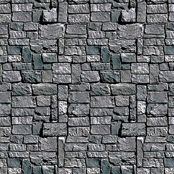 Beistle Brick Stone Wall Backdrops, 4’ x 30’, 2 Pack – Medieval Party Decorations, Medieval Decor Background, Photo Backdrop, Easy to Adhere Wall Covering, Stone Backdrop, Halloween Party Decorations