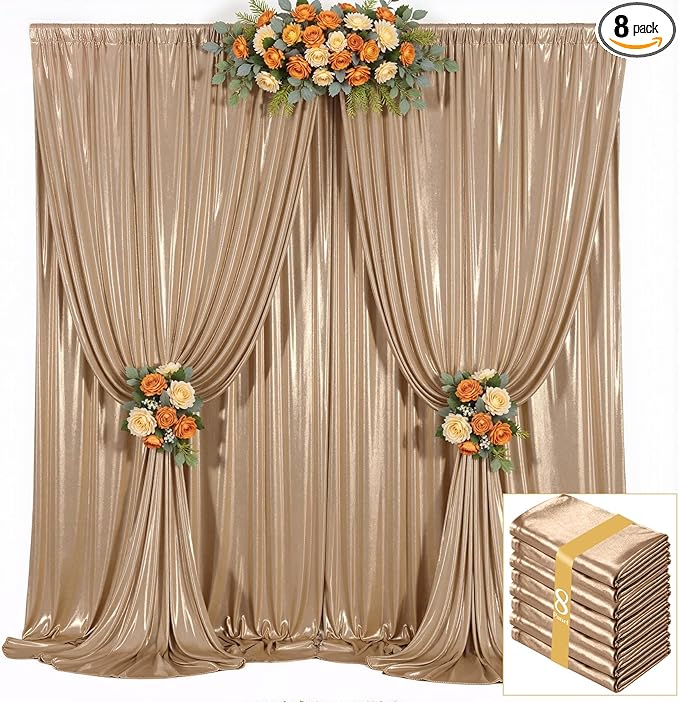 40ft x 10ft Champagne Sequin Backdrop Curtains for Party Wedding Shimmer Curtain Backdrop Prom Sparkly Glitter Fabric Photo Backdrop Drapes for Birthday Party Photography Baby Shower 5x10FT, 8 Panels