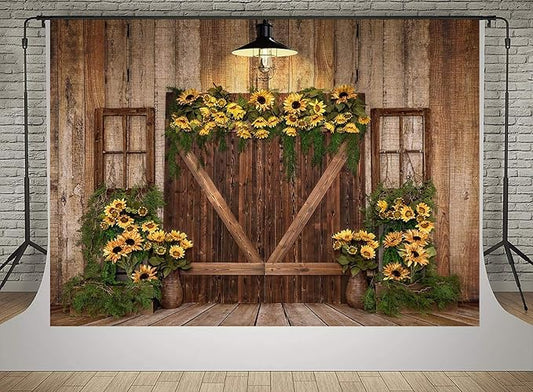 Kate 6.5x6.5ft Spring Sunflowers Photography Backdrops Vintage Wood Wall Wooden Door Photo Background Studio Children Baby Shower Backgrounds Props