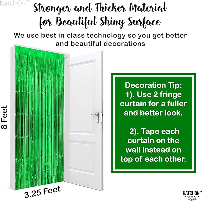 KatchOn, Green Streamers - 3.2x8 Ft, Pack of 2 | Green Backdrop for Dinosaur Birthday Decoration | Door Streamers for Jungle, Safari Party, Cinco De Mayo Decorations | Graduation Decorations 2026