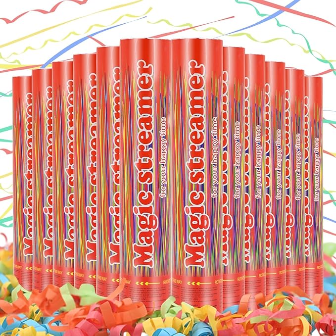 Confetti Poppers Multicolor Confetti Cannon 12 Inch Streamer Cannon 12 Pcs Multicolor Party Popper Cannon Streamer Poppers Bulk for Wedding Birthday Graduation Baby Shower Christmas New Year