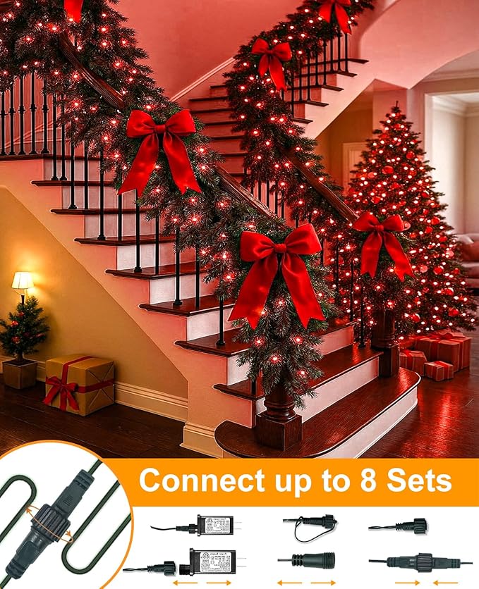 Red Christmas String Lights, 40FT 120 LED Christmas Lights Outdoor Indoor Waterproof with 8 Modes, Plug in Connectable String Lights for Outside Home Garden Patio Party Holiday Decor