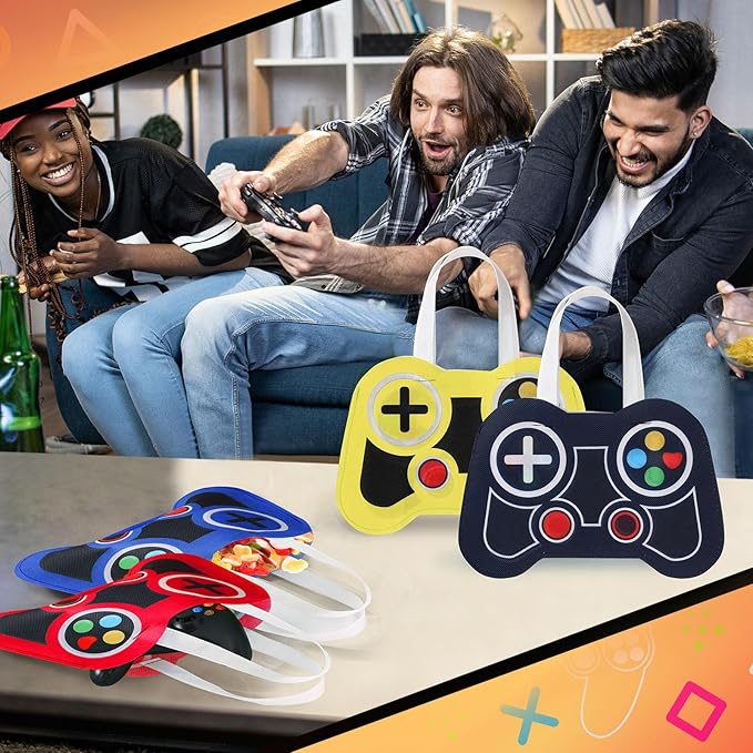 Silkfly 12 Pcs Video Game Party Favor Bags Non Woven Reusable Gaming Goodie Treat Gift Bags with Handles Gaming Party Supplies Class of 2026 Graduation Favors (Multicolor)