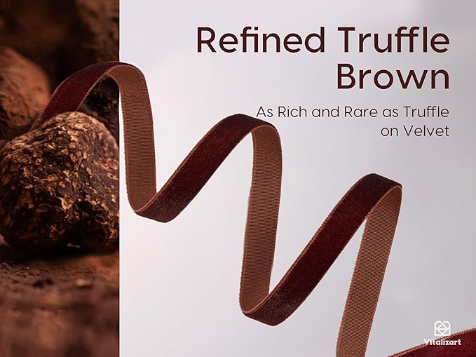Vitalizart Brown Velvet Ribbon Set 3/8" Continuous Fabric Trim Thin Ribbon 15Yd for Gift Wrapping, Tree Ornaments, Vintage Christmas Paper, Crafts, Bows, Holiday Decor with Gift Twine