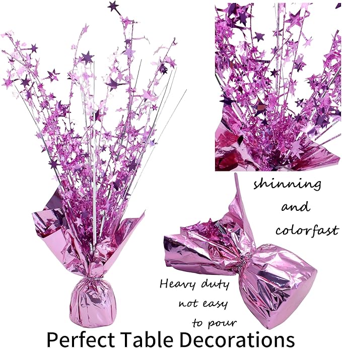6 Pack Metallic Foil Spray Centerpiece Stars for Wedding, Birthday, Anniversary, Christmas Table Decor, Holiday Festival Baby Shower Graduation Mantle Party Decorations (Pink)