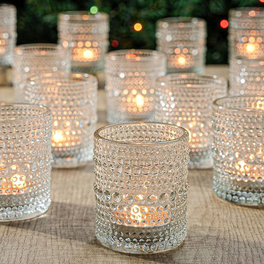 12 Pcs Clear Glass Tea Light Candle Holder, Votive Candle Holders Bulk for Wedding Table Decor & Christmas Thanksgiving（Clear,12）