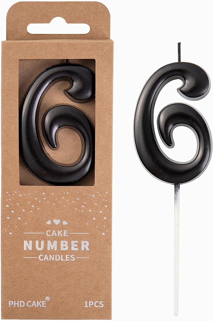 PHD CAKE 2.76 Inch Elegant Black 6 Number Birthday Candles, Black Number Candles, Cake Number Candles, Party Celebration