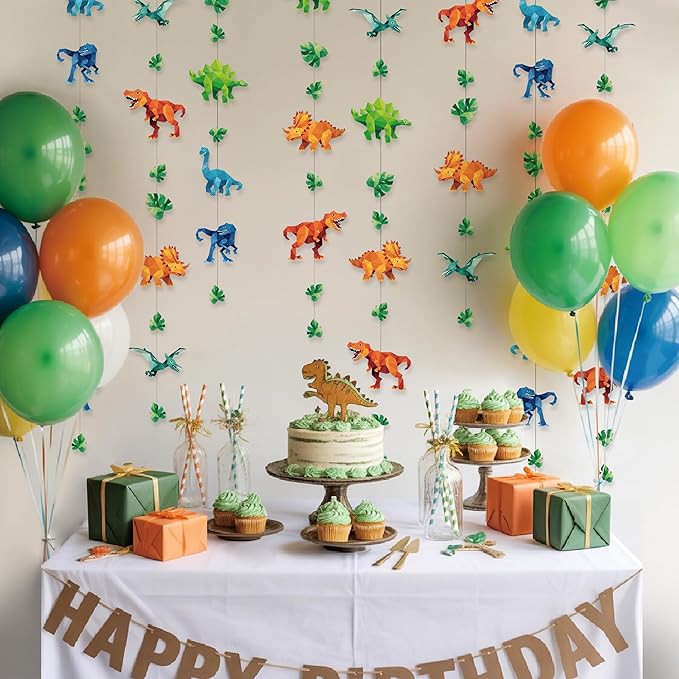 Cheerland Dinosaur Birthday Decorations Jurassic Dinosaur Party Decorations Hanging T-Rex Raptors Triceratops Pterodactyl Brachiosaurus Garland Geometric Dino Party Jurassic Theme Backdrop Pack of 6