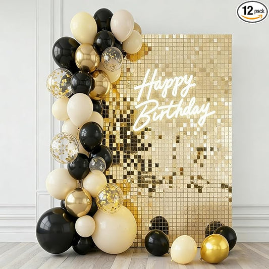 Light Gold Shimmer Wall Backdrop 12 Glitter Panels Create 4 x 3 Ft Photo Background for Wedding Birthday Graduation Anniversary Grand Opening Party Decor