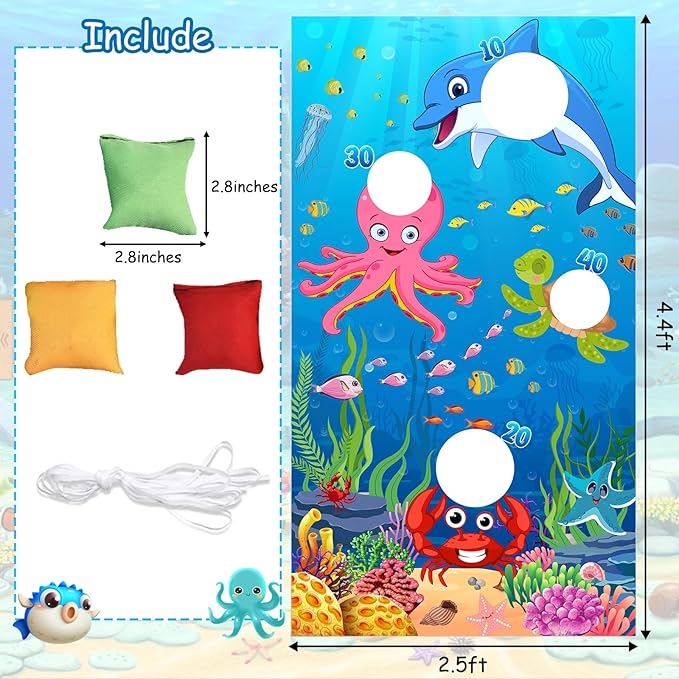 Ocean Toss Game, Bean Bag Toss Game for Ocean Theme, Ocean Sea Animal Backdrop Photo Background for Birthday Party Outdoor Indoor Games Family Activities Carnival