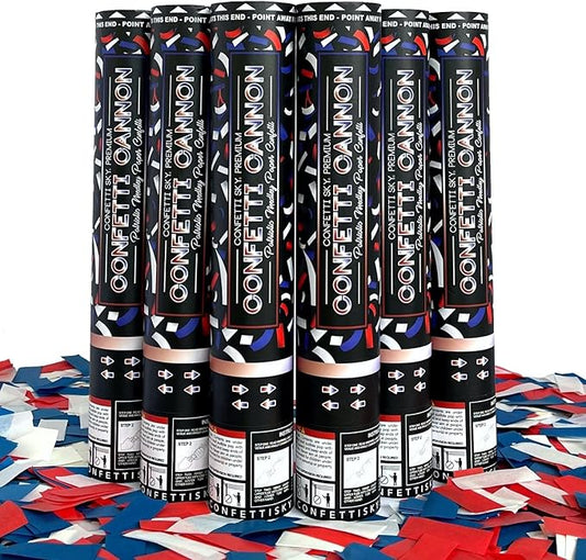 Confetti Sky [6 Pack] 12 Inch Confetti Cannons | Confetti Poppers for America 250, July 4 parade, Wedding Celebration, Birthday Party, Pranks, (red,white,blue)