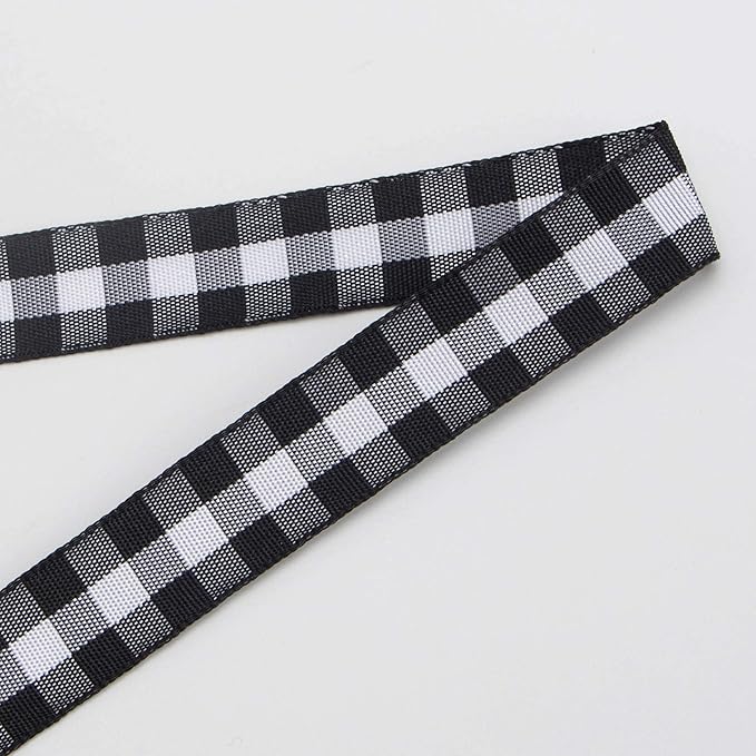 Ribbli Black and White Gingham Ribbon,100% Polyester Woven Edge,5/8 Inch x 10 Yard,Plaid Ribbon,Buffalo Checked Ribbon (Black B)