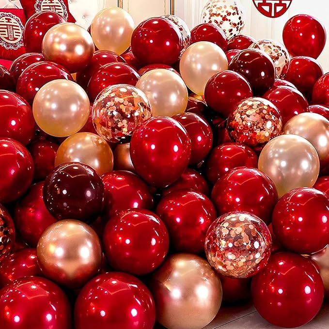 Voircoloria 130pcs Ruby Red Balloons Different Sizes 18" 12" 10" 5" Dark Red Latex Balloon Garland Arch Kit for Birthday Baby Shower Graduation Wedding Valentine's Day Christmas Party Decorations