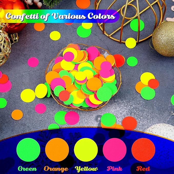 Deekin 10000 Pieces Neon Confetti 5 Colors Confetti Party Table Decor Fluorescent Neon Party Supplies Glow in The Dark Paper Tissue Paper for Birthday, Wedding Supplies(Round Style)