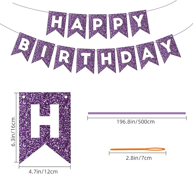 Hooqict Purple Happy Birthday Banner Garland Sign for Backdrop Women Girls Purple Birthday Party Decorations Supplies Wall Door Party Banner