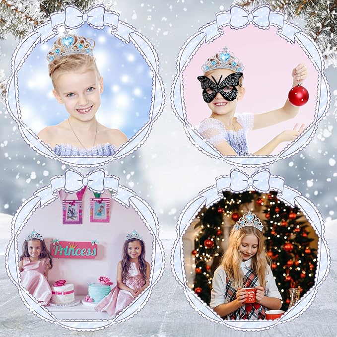 Chalyna 12 Pcs Princess Crowns Tiara Wand for Little Girl Silver Heart Jewel Plastic Tiara Winter Gift for Birthday(Blue,Snowflake Style)