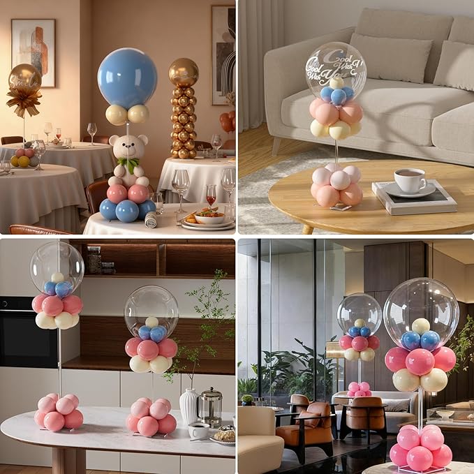 12 Pack Balloon Centerpieces for Table, 15.75 Inch Clear Acrylic Balloon Stand Kit and Stick Holder with Base, Reusable Tabletop Display for Centerpieces and Party Decorations