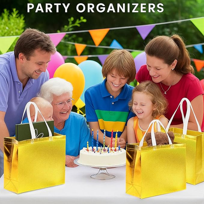 VGOODALL 15PCS Gold Gift Bags with Handles, 12.6 x 5 x 11 Reusable Large Party Favor Bags for Birthday, Wedding