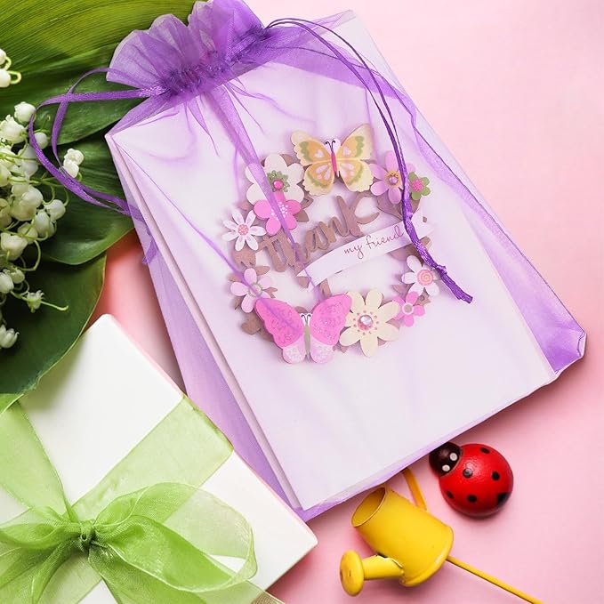 ANZNKU 50 Pack Premium Sheer Organza Bags 6x9 inches, Mesh Bags Drawstring for, Organza Gift Bag, Favor Bag Drawstring Gift Pouch for Easter Party, Wedding, Festival(Purple)