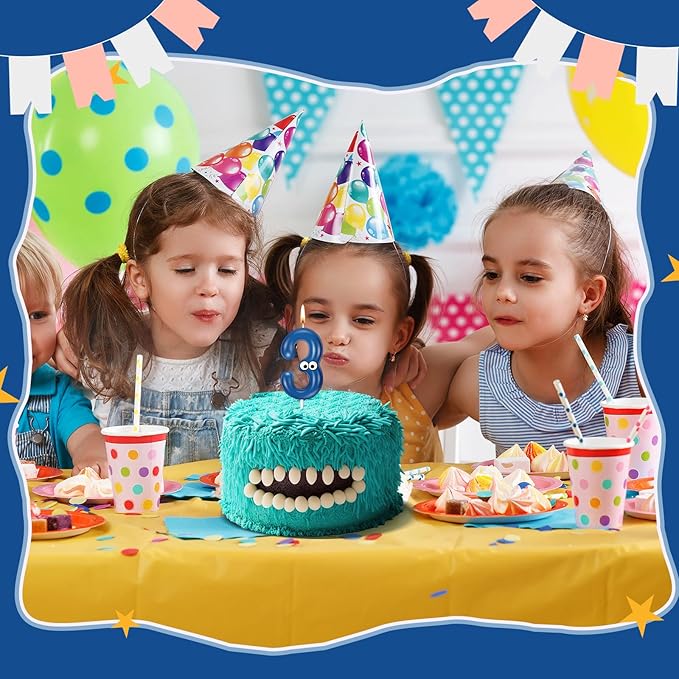 MTLEE Number Birthday Candle Monster Theme Candles Cookies Cake Topper for Girl Boy Cartoon Birthday Party Cake Decorations Supplies(Blue A,Number 3)
