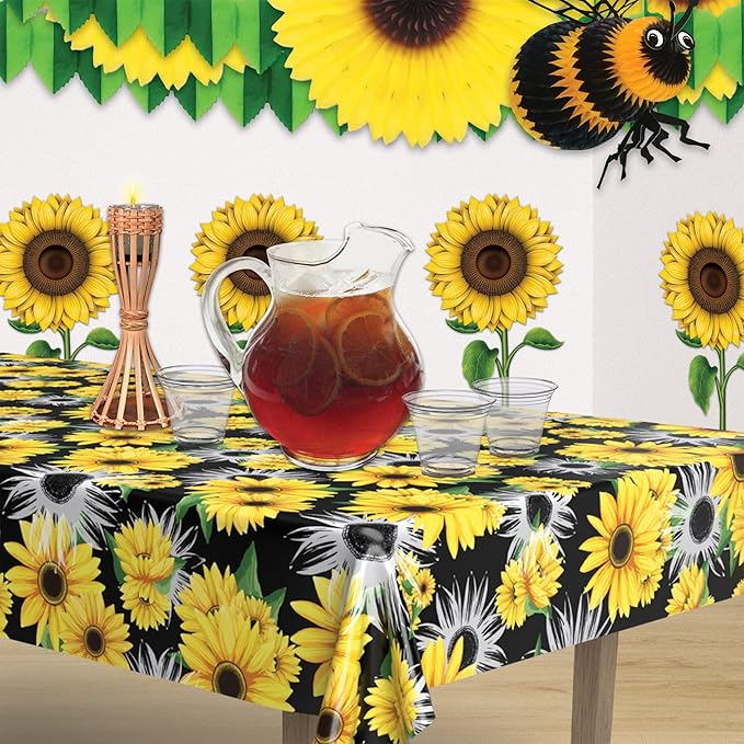 Beistle Sunflower Party Tablecover, 54"x108", 2 Pieces, Spring Summer Picnic Tea Party Table Decorations