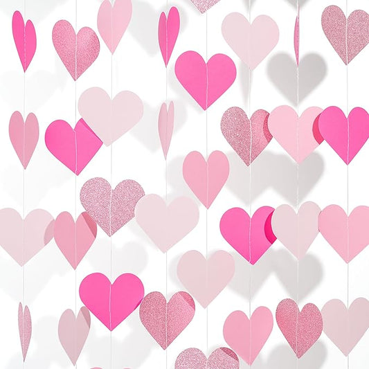 40 Feet Hot Pink Birthday Banner Streamers Heart Valentines Day Garland Paper Banner Hanging Party Supplies, Special Hanging Party Wedding Bachelorette Engagement Baby Shower Decorations