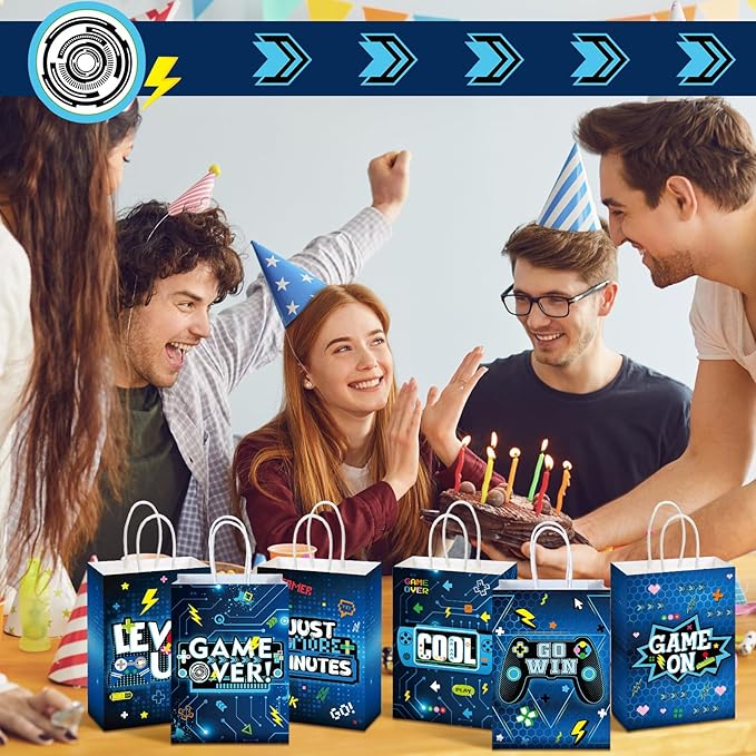 Yeaqee 24 Pcs Video Game Gift Bags Game Party Favor Goodie Candy Treat Gift Bags with Handle Gaming Paper Wrapping Bag for Kids Boys Birthday Party Supplies Gaming Themed Birthday Decoration