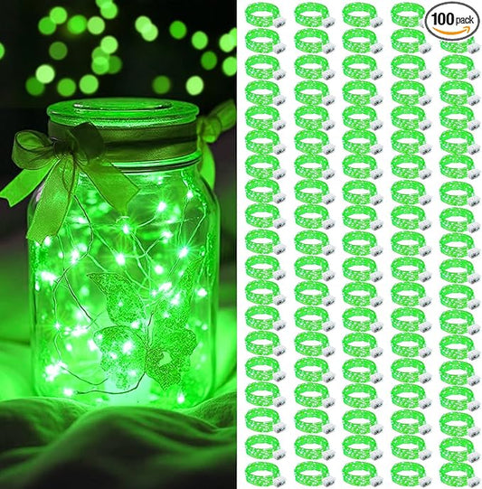 AIKEI 100 Pack LED Fairy Lights Battery Operated, 3 Modes Mini String Lights Waterproof 7 Feet 20 Led Firefly Starry Lighting for Birthday Wedding Party Bedroom Halloween Christmas Decoration Green