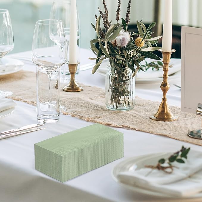 100 Pack Sage Green Paper Napkins Sage Green Guest Napkin Disposable 2 Ply Decorative Solid Color Hand Towels Dinner Napkins for Bridal Shower Baby Shower Wedding Birthday Dinner Party Supplies