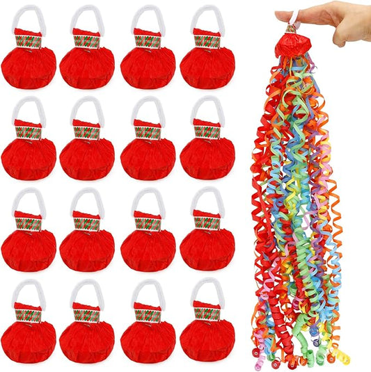 16Pack No Mess Streamers, Red Hand Thrown Streamer Poppers, No Mess Confetti Poppers, Party Poppers with Ribbons, Confetti Streamers for Birthday, Wedding, Celebrations, Graduation, Party Favors