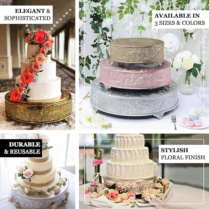 Efavormart 18" Gold Round Embossed Metal Cake Plateau Stand, Wedding Dessert Table Display Riser