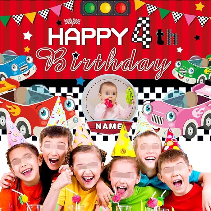 Dicodes Custom Car Theme Birthday Decorations Banner - Personalized Fabric Banner for Birthday Party Supplies