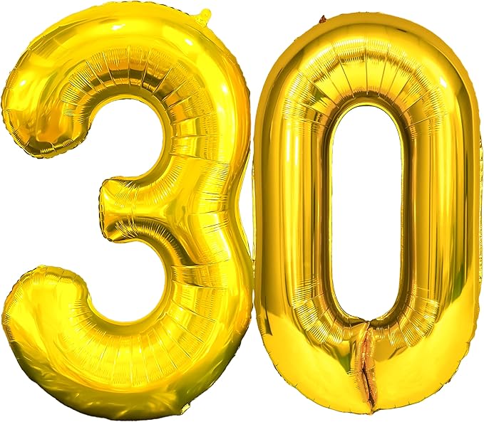 FIROMI 30 Number Balloons 40-inches Gold Big Giant Jumbo Huge Foil Mylar 30 Balloon Numbers for 30th Birthday Party Anniversary Events