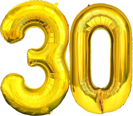 FIROMI 30 Number Balloons 40-inches Gold Big Giant Jumbo Huge Foil Mylar 30 Balloon Numbers for 30th Birthday Party Anniversary Events