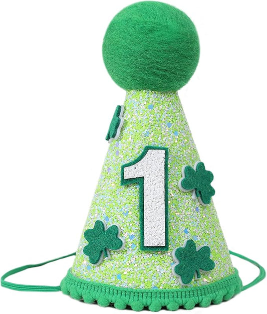 St Patrick's Day 1st Birthday Hat - Boys Girls First Birthday Party Decorations,Green Shamrock Birthday Crown Outfit